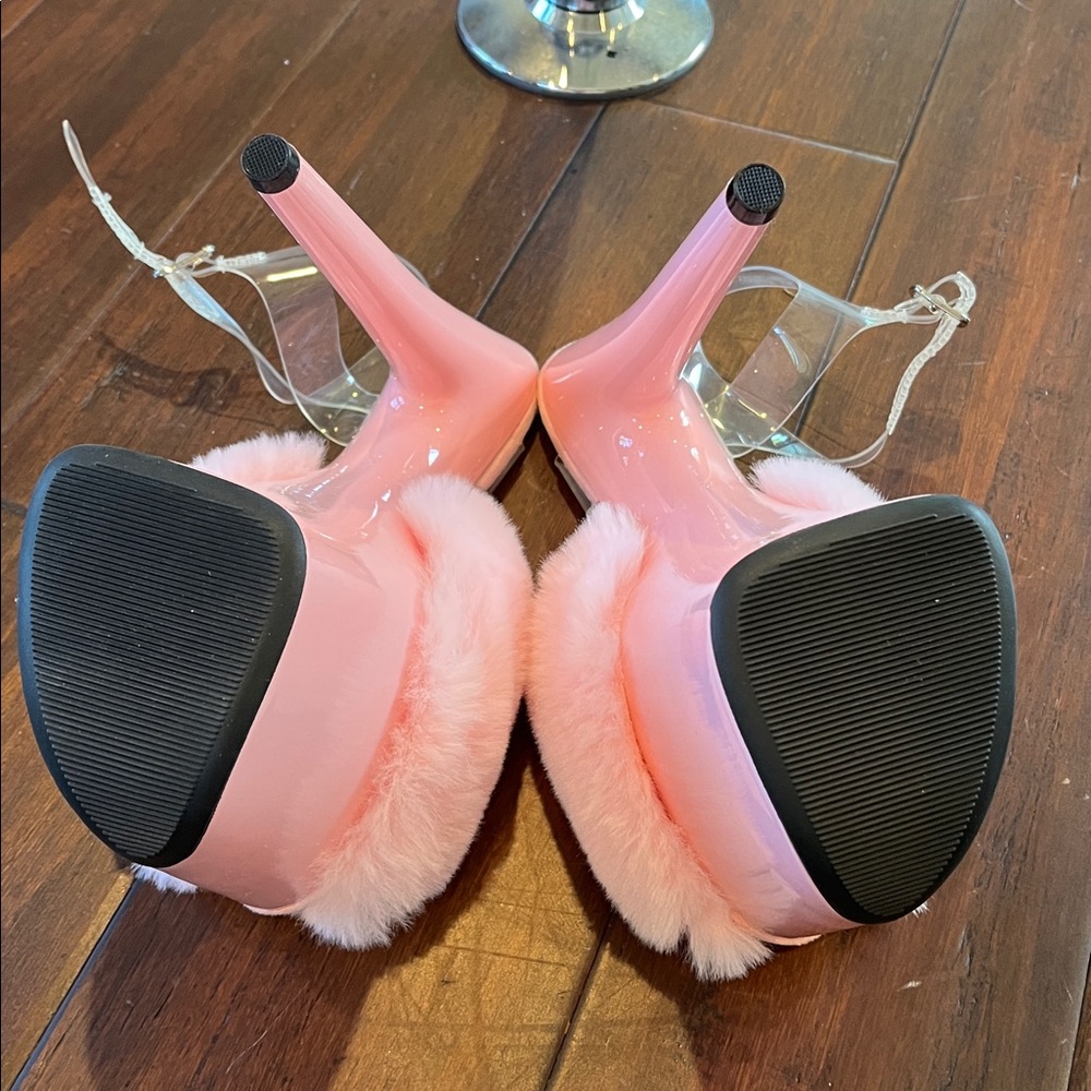 NEW Hella Heels 8 inch Pink Platform Heels with Faux Fur size US 8/EU 39 - Picture 5 of 10